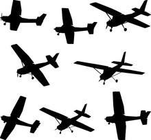 Set Of Silhouettes Of Light Aircraft