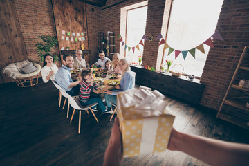 Poster - Close up first person view photo of gathered decorated house rel