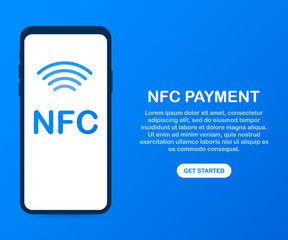 Poster - Mobile payment. NFC smart phone concept flat icon. Vector illustration.