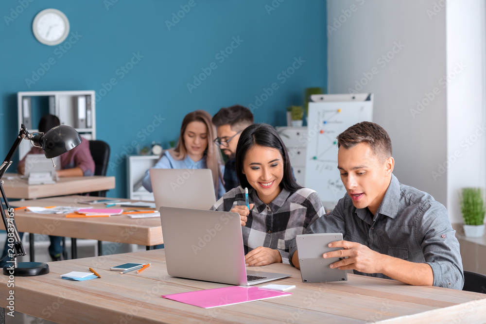Young people studying with laptop at the university