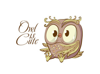 Wall Mural - Owl cute vector character hand drawn. Color Isolated on white background. Kid animal print, sticker, card.