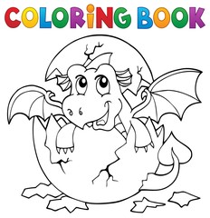 Poster - Coloring book dragon hatching from egg 3