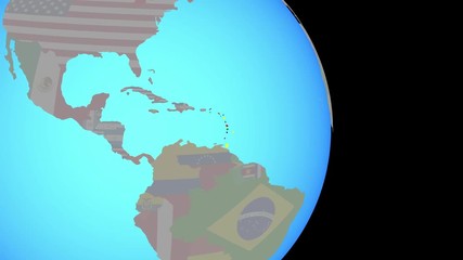 Sticker - Zooming to Caribbean with national flag on simple political globe. 3D illustration.