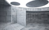 Fototapeta Przestrzenne - Abstract  concrete interior multilevel public space with window. 3D illustration and rendering.