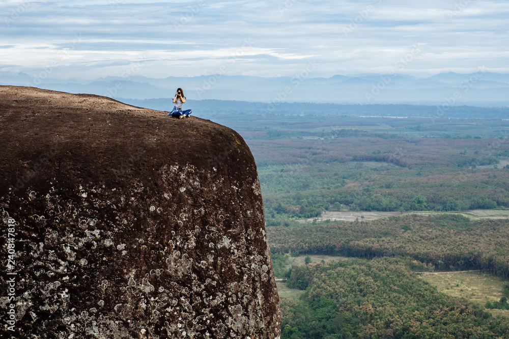 Natureon Woman Enjoy the Fresh Air and Embrace the Natureon the three whale rock ...