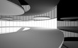 © SERGEYMANSUROV - Abstract white and black interior multilevel public space with window. 3D illustration and rendering.