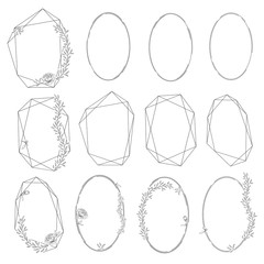 Set of oval and polygonal floral frames