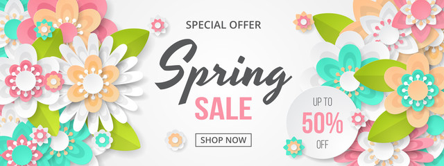 Wall Mural - spring sale banner with beautiful colorful flower. can be used for template, banners, wallpaper, fly