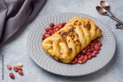 Fotografie, Obraz Puff pastry with peanuts and caramel filling for Breakfast.