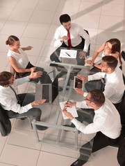 business meeting at the table, top view