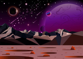 Wall Mural - the cosmic landscape of another planet in open space. Empty fantastic planet