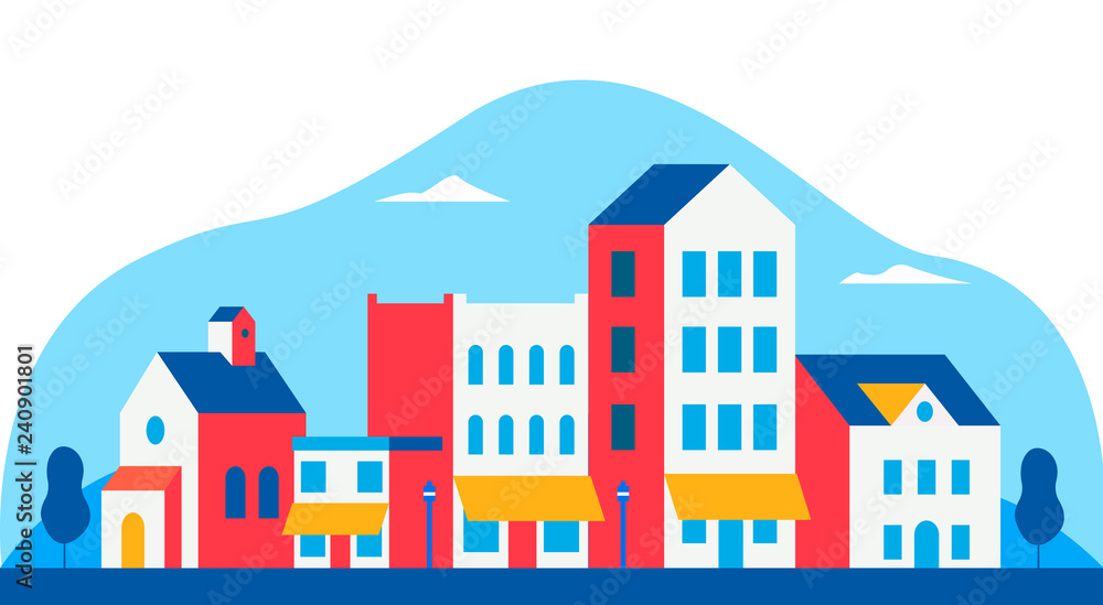 Life Issue Images Vector Trendy vintage urban landscape. City with traditional buildings and ...