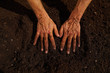 Farmer man hands dirty on substratum