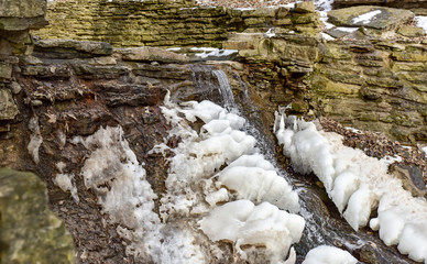 Wall Mural - Frozen waterfall in park in winter