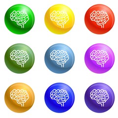 Wall Mural - Brain organ icons vector 9 color set isolated on white background for any web design 