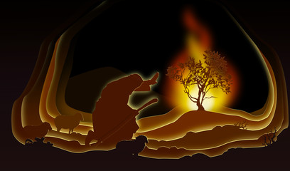 Wall Mural - Moses and the Burning bush. Paper art. Abstract, illustration, minimalism.