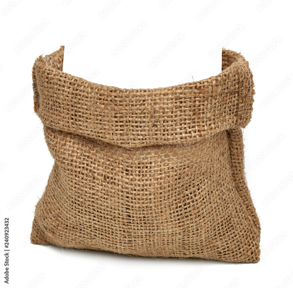 Empty Sack Stack Empty burlap bag or sack to be filled in isolated on white background ...