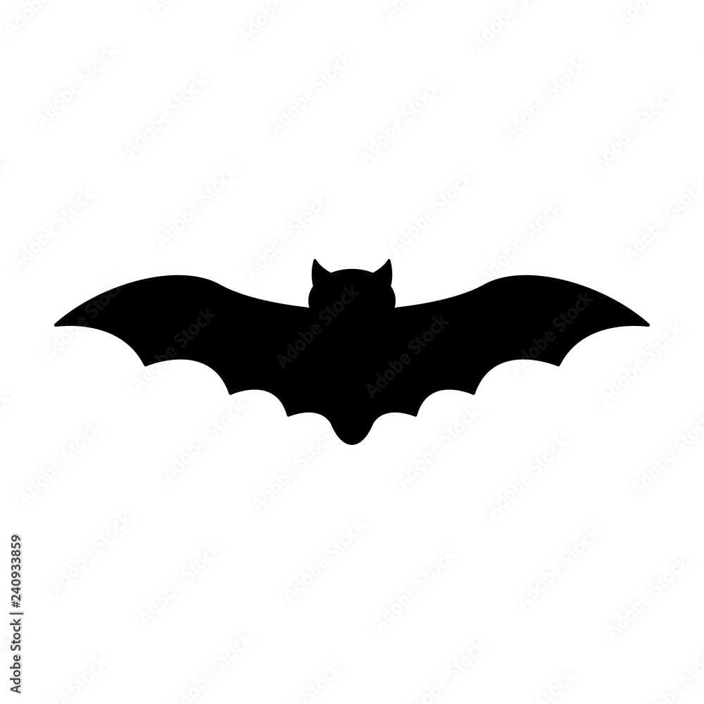Bat Silhouette - Black flying bat silhouette isolated on white ...