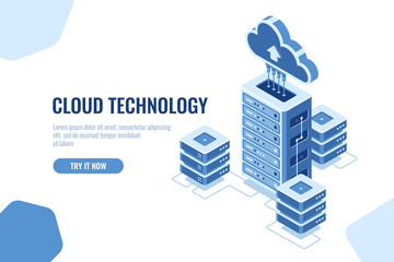 Wall Mural - server room, datacenter isometric icon, on white background, cloud technology computing, data databa