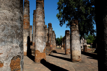 Sukhothai historical park the old town of Thailand Ancient Buddha Statue at Wat Mahathat in Sukhothai Historical Park,Thailand