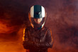 © nicoletaionescu - Biker Woman with Helmet and Leather Outfit Portrait