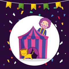 Poster - circus clown and lion in tent