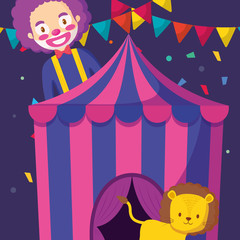 Poster - cute circus lion with tent