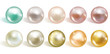 Realistic different colors pearls set. Round colored nacre formed within the shell of a pearl oyster, precious gem. Vector illustration