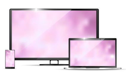 Modern realistic tv, laptop and smartphone on a white background. Vector illustration.