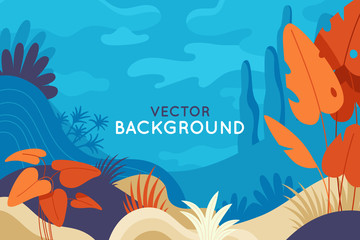 vector abstract illustration in flat linear style and bright colors - nature landscape illustration