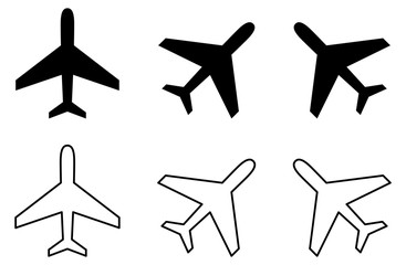Wall Mural - Simple airplane icon. Filled, stroke and rotated version
