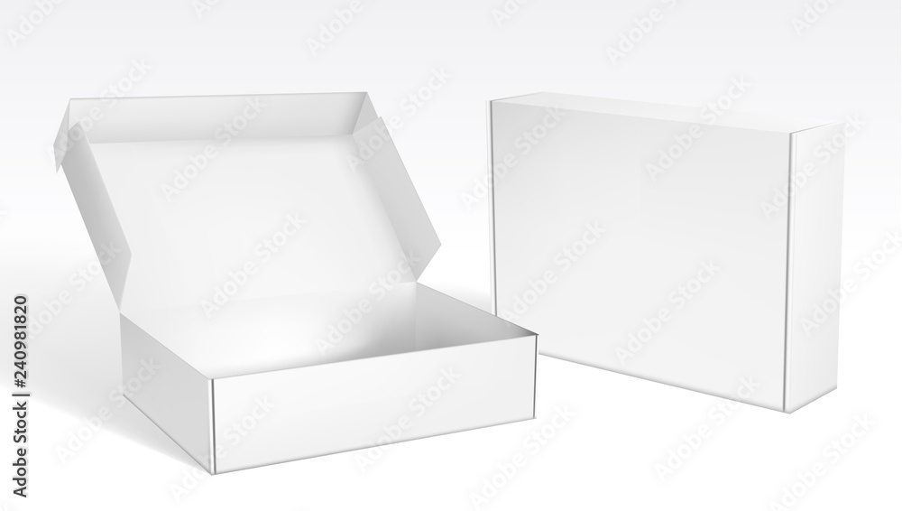 Realistic Open And Closed Blank Packaging Boxes - obrazy, fototapety, plakaty 