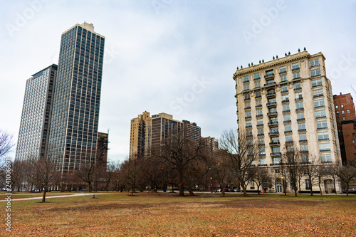 Valokuva Empty Park Scene in the Gold Coast Neighborhood of Chicago during Winter