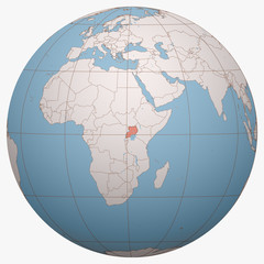 Wall Mural - Uganda on the globe. Earth hemisphere centered at the location of the Republic of Uganda. Uganda map.