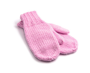 Wall Mural - Pink mittens isolated on white background