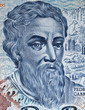 Pedro Alvares Cabral portrait on Brazilian 10 real banknote close up.  Major figure of the Age of Discovery, discoverer of Brazil.