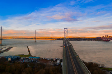 Wall Mural - Three bridges, Forth railway Bridge, Forth Road Bridge and Queensferry Crossing, over Firth of Forth near Queensferry in Scotland