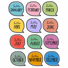 12 Month Cute Handwriting  In Colorful Word Bubble Cartoon Vector Illustration
