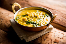 Dal Palak Or Lentil Spinach Curry - Popular Indian Main Course Healthy Recipe. Served In A Karahi/pan Or Bowl. Selective Focus