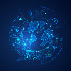 Wall Mural - concept of communication technology or global network, futuristic globe with digital technology inte