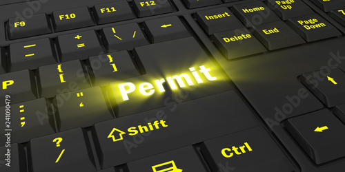 Fotografía yellow glowing Permit key on black computer keyboard, 3d illustration