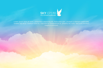 Wall Mural - horizontal vector background with realistic pink-blue sky and cumulus clouds. the image can be used 