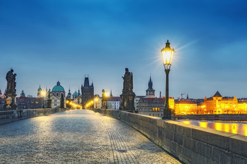 Wall Mural - Charles bridge in Prague, Czech republic, at nighttime. Beautiful travel background.