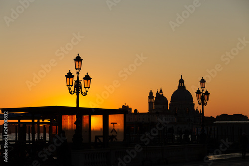 Plakat silhouette of the Basilica of Santa Maria della Salute at sunset in Venice