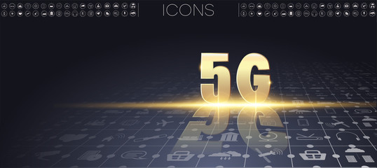 Poster - 5G new wireless internet wifi connection. Global network high speed innovation connection data rate technology vector illustration