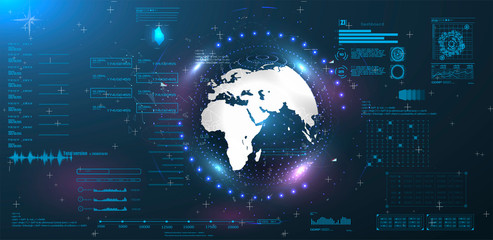 Fototapete - UI interface, earth globe, control center, command, game, vector with graphs