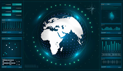 Aufkleber - UI interface, earth globe, control center, command, game, vector with graphs