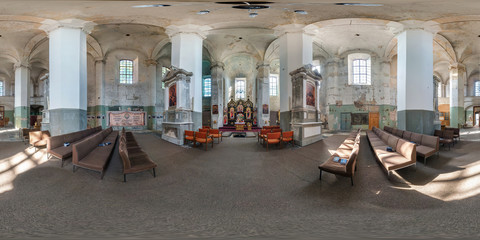 Canvas Print - VILNIUS, LITHUANIA - SEPTEMBER, 2018: full seamless spherical panorama 360 by 180 degrees angle view interior abandoned Orthodox church in equirectangular projection, ready AR VR virtual reality