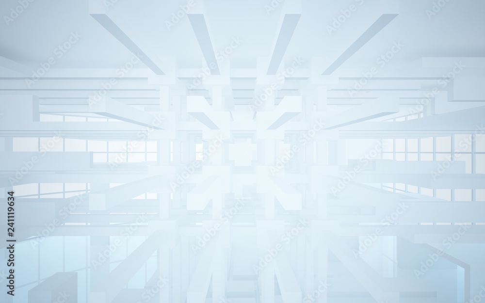 Abstract white interior highlights future. Architectural background. 3D illustration and rendering