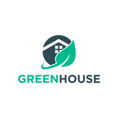 Aufkleber - green leaves eco home, vector logo design template. - Vector
